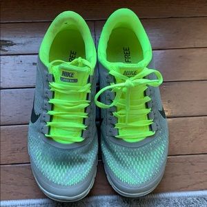 Neon Yellow and Grey Nike Free 3.0 Size 8